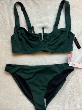 Victoria's Secret Dark Green Bikini NWT 36D top Large bottom